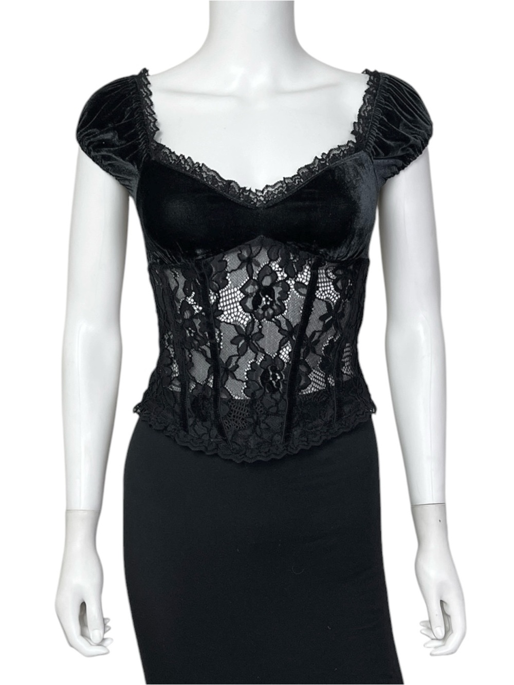 UO Kimchi Blue Elvira Velvet & Lace Puff Sleeve Blouse in Black - NWT sz Small - Picture 4 of 10